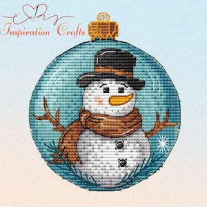 PDF Сross stitch pattern Snowman embroidery pattern, counted cross stitch for beginner, Chart Printable Instant Download Christmas ornament