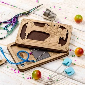 Box for handicraft, Needlework holder, Needle box, Wood bead organizer tray with wooden lid, Seed bead storage container, needlework storage