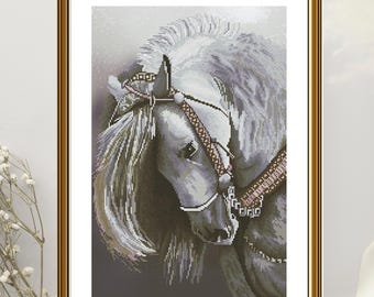 White  horse Animal Cross Stitch Kit Nova Sloboda