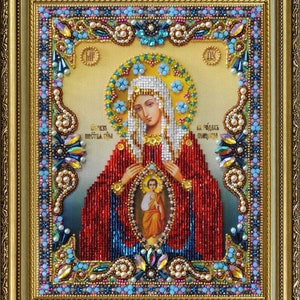 Bead embroidery kit Icon of the Mother of God embroidery Holy Virgin Mary christian embroidery kit, religious beads icon, Orthodox icon