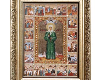 Orthodox Saint Matrona Icon Bead Embroidery Kit, Christian Religious Needlework with Czech Beads