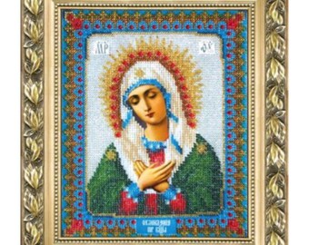 Mother of God Tenderness Bead Embroidery Kit, Orthodox Virgin Mary Icon DIY Beaded Icon Craft with Czech Beads