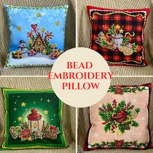 Bead embroidery pillow kit Christmas decor Embroidery Pillow case Cosy home decor Kit size 12.2&quot;x12.2&quot; (31x31 cm) gift for mom Virena