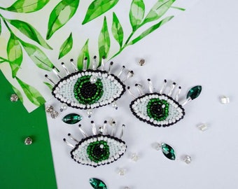 DIY Jewelry making kit Emerald gaze Seed beaded brooch Bead Embroidery kit, Needlework beading decoration, handmade brooch kit AD01