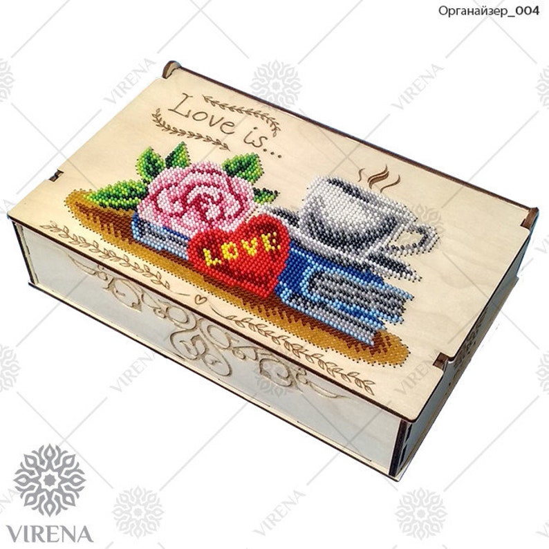 Wood stash Box Handmade wooden jewelry box with bead embroidery Laser cutting Jewelry box for women DIY kit for jewelry box with embroidery