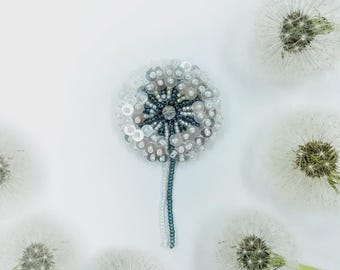 Dandelion Brooch Bead Embroidery Kit – DIY White Grey Floral Jewelry