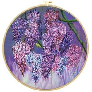 Bead embroidery kit Japanese wisteria Floral hoop bead embroidery Wisteria flowers hand embroidery embroidery pattern beading pattern AB09