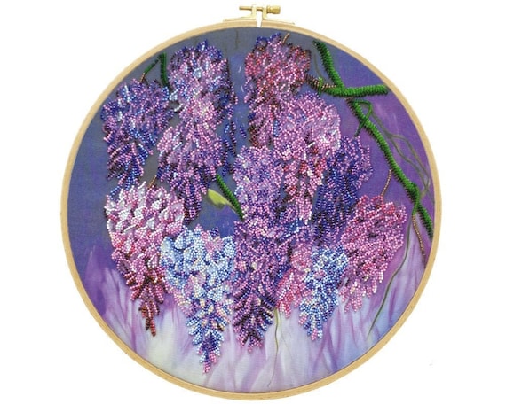 Bead Embroidery Kit Japanese Wisteria Floral Hoop Bead