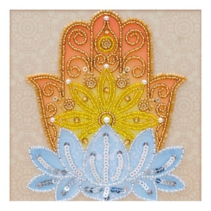 Hamsa Bead Embroidery Kit: Fatima Hand Amulet Needlework (5.90&quot;x5.90&quot;)