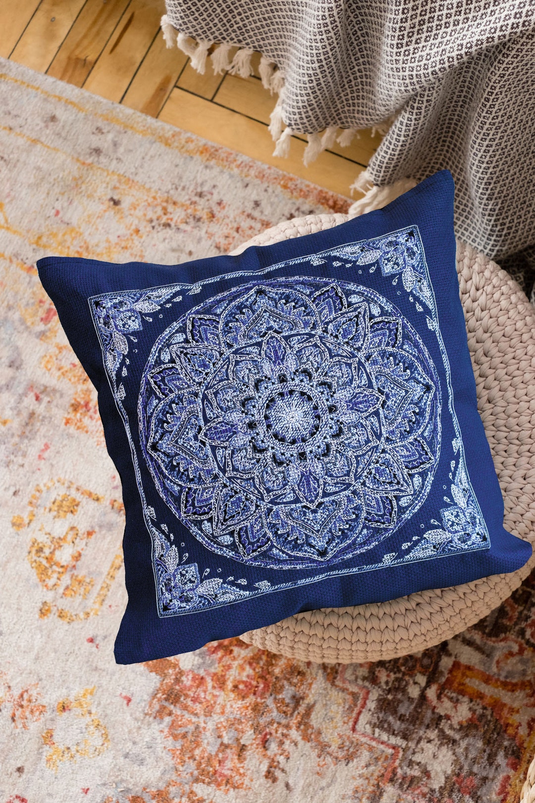 Kit to Create a Cross-stitch Pillow Silver Mandala Embroidery - Etsy
