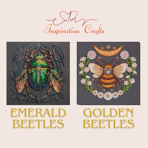 Beaded Cross Stitch Kit Beetles Embroidery, Hand Needlework Pattern, Beadwork Gift Set, embroidery pattern, beading pattern AbrisArt
