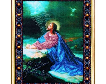 Jesus Prayer in Gethsemane Bead Embroidery Kit, Orthodox Icon Beading Set, Religious Beadwork Kit, DIY Craft