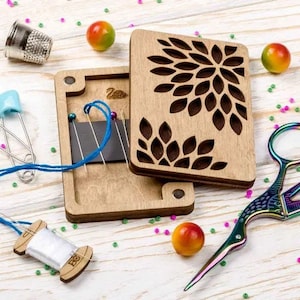 Magnetic sewing needle case, Wooden needle organizer, Sewing pin storage, Needle box, Embroidery accessory, wooden box for needles
