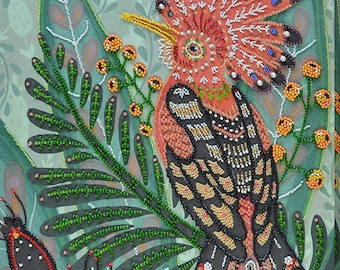 Woodland Bird Bead Embroidery Kit: DIY Needlework on Canvas