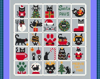 Black Cats Advent Calendar Cross Stitch Pattern: Funny Christmas Countdown (PDF Pattern)