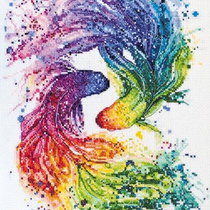 Two Rainbow Fish Cross Stitch DIY Kit Pisces Embroidery Design, Fish embroidery, Colorful Needlepoint DIY Kit, Hand Embroidery Set, AH01