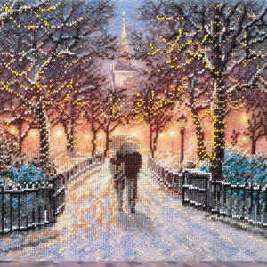 Bead embroidery kit Winter date bead embroidery needlework kit, hand embroidery, embroidery pattern, gift beading pattern AbrisArt
