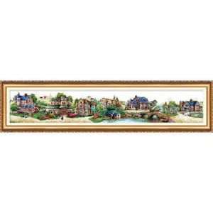 Cross stitch kit Fairy tale town embroidery flowers cross stitch, landscape modern cross stitch needlepoint kit, counted cross stitch AH01