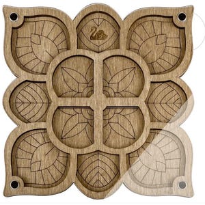 Wood Bead Organizer Box: Plywood Beadwork Case with Needle Magnet Square flower 024