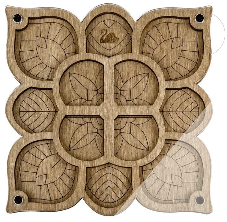 Wood Bead Organizer Box: Plywood Beadwork Case with Needle Magnet Square flower 024
