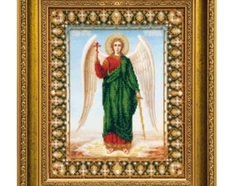 Orthodox Guardian Angel Icon Bead Embroidery Kit, Christian Religious Beading Craft with Czech Beads DIY Kit