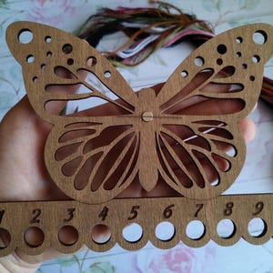 Wood embroidery floss organizer with swallow design, plywood decorative cross stitch keeper, oval sewing thread holder, thread organizer
