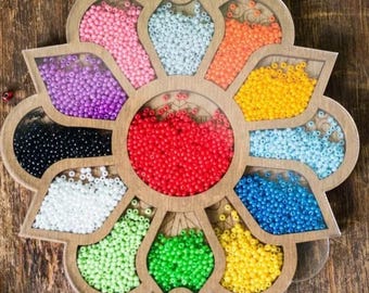 Wood Bead Organizer Box: Jewelry Making Tray with Needle Magnet
