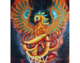 Phoenix Bead Embroidery Kit: Fantasy Fire Bird on Satin
