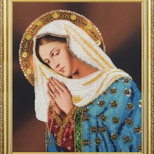 Bead embroidery kit Icon Virgin Mary embroidery Christian embroidery kit, religious beads icon, Orthodox icon, gift idea, beading pattern