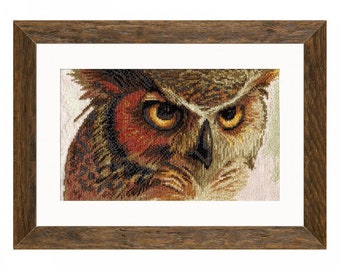 Eagle Owl Cross Stitch Kit: Bird Needlework, Modern Embroidery