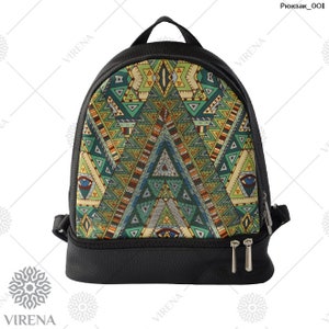 Eco Leather Women Backpack embroidery with beads, Backpack embroidery, cross stitch project bags, Beige beaded Backpack Ladies bag