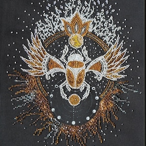 Bead embroidery kit Golden scarab bead cross stitch needlework kit hand embroidery scarab pattern Beadwork beading pattern AbrisArt