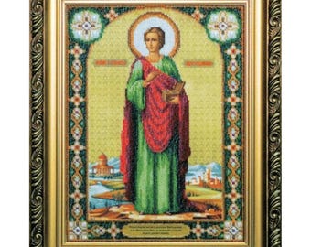 Saint Panteleimon Bead Embroidery Kit, Orthodox Icon of St Panteleimon the Healer, Religious Beaded Icon DIY Craft