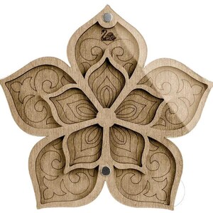 Wood Bead Organizer Box: Plywood Beadwork Case with Needle Magnet Flower 022