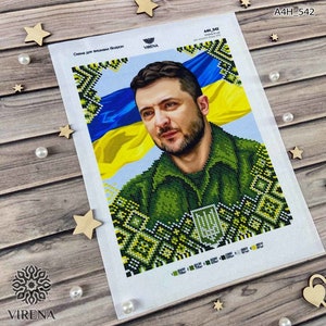 Bead embroidery kit Ukrainian President Zelensky Pray for Ukraine needlework kit, embroidery kit, Beaded hand embroidery, embroidery pattern