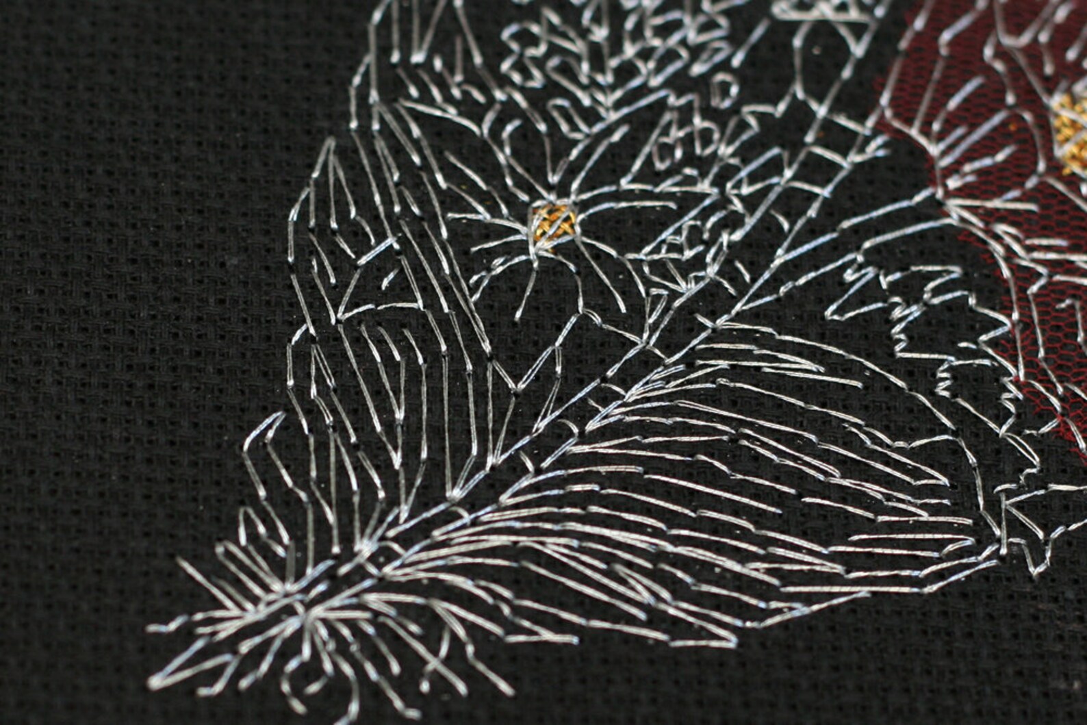 Blackwork Embroidery Kit Feather Needlepoint Kit Long Stitch Etsy