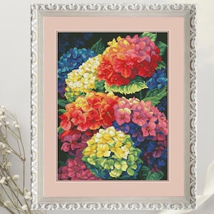 Cross stitch kit Watercolor Hydrangea Flowers cross stitch designs Needlework cross stitch pattern Modern needlepoint DIY gift kit Olanta