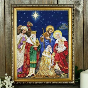 Cross stitch kit Jesus Birth Gift Needlework kit pattern Christmas Bible Story Stitch Biblical magic Traditional Christmas embroidery Olanta