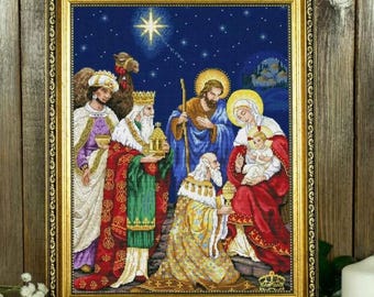 Magi Cross Stitch Kit, Biblical Embroidery Pattern, Three Kings DIY Needlework Set Olanta