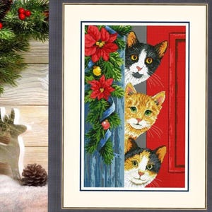 Funny Christmas Cats Cross Stitch Kit: Holiday Needlework