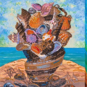 Handmade Bead Embroidery Kit – Seascape Wall Art, DIY Beaded Ocean Landscape on Cotton Canvas by Abris Art (Ukraine)