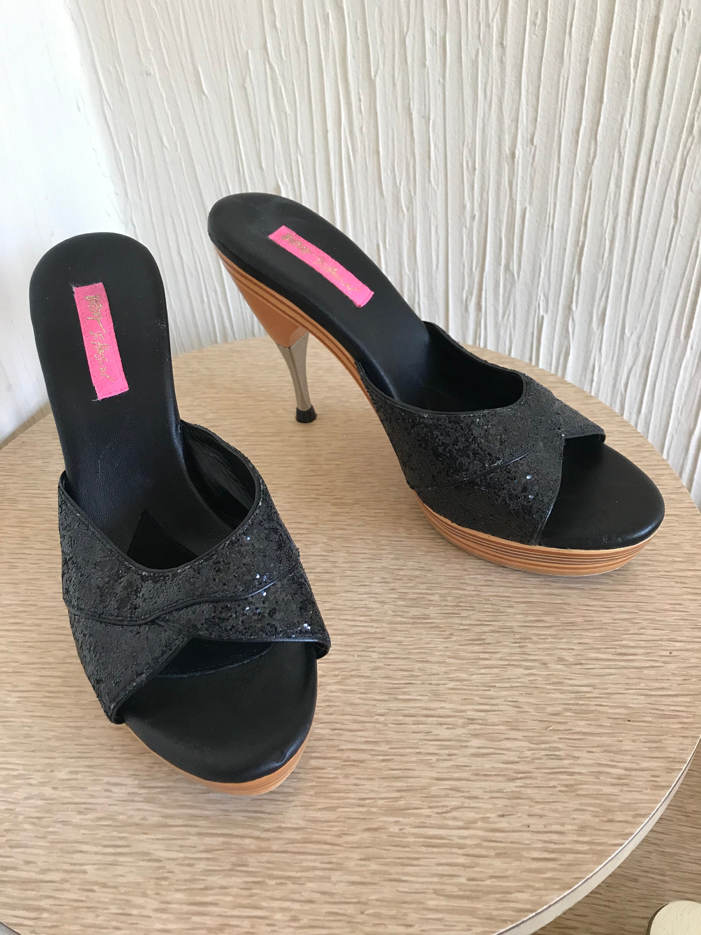 Black Glitter Betsey Johnson Polly Heels Etsy
