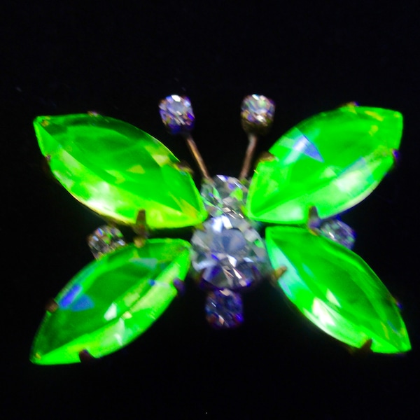 Czech Vintage Style Glass Vaseline Uranium Glass Button BUTTERFLY Glows in the Dark Don't Miss Opportunity to Own this Beauty