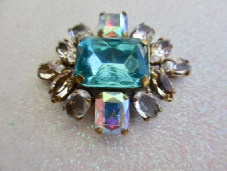 Czech Handmade Vintage Style Glass Rhinestones Gorgeous Turquoise Crystal Aurora Make beautiful things with this Button Buy Now!