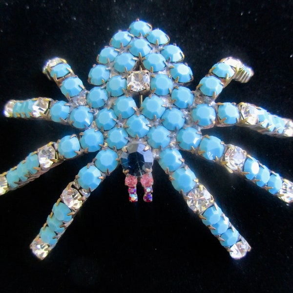 XXL MAGNIFICENT Czech Glass Rhinestone Husar D Pendant SPIDER  Turquoise  Don't Miss Opportunity to Own this Beauty