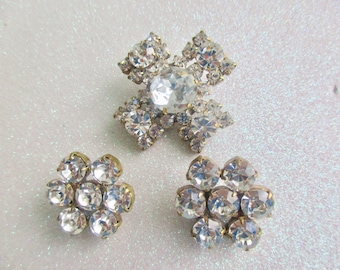 3 Czech Vintage Style Glass Rhinestone Buttons  Outstanding  Crystal Clear its like Diamond Quality  and More Make something special Buy Now