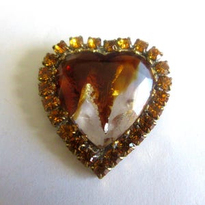 Czech Rhinestone Glass Buttons Magnificent HEART Topaz Amber Must add to collection Make something beautiful Collectable Button image 1