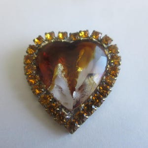Czech Rhinestone Glass Buttons Magnificent HEART Topaz Amber Must add to collection Make something beautiful Collectable Button image 3
