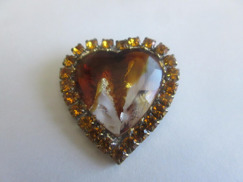 Czech Rhinestone Glass Buttons Magnificent HEART Topaz Amber Must add to collection Make something beautiful Collectable Button image 3
