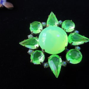 Gorgeous Czech Vintage Style Glass Rhinestone Button With Vaseline Uranium Glows in the Dark Don't Miss Opportunity to Own this Beauty